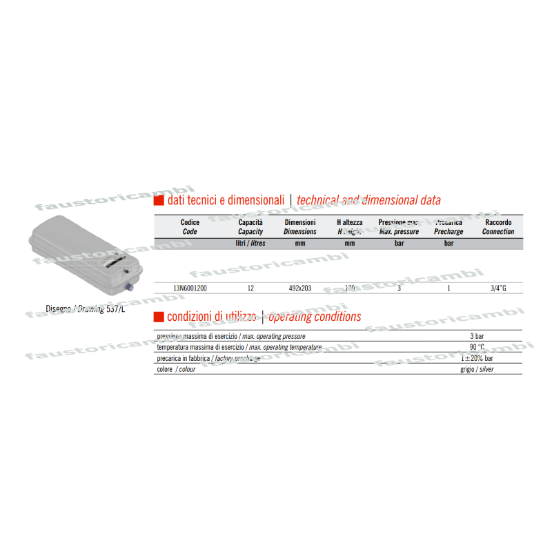 VASE D'EXPANSION RECTANGULAIRE ZILMET 12 LT 3/4 COMPATIBLE AVEC CHAUDIÈRE RIELLO 403464