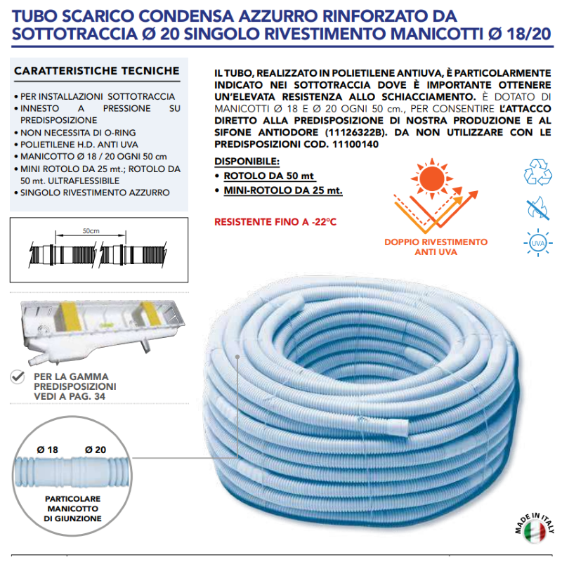 3752_ - TUBO SCARICO CONDENSA FLESSIBILE 18 20 AZZURRO RINFORZATO