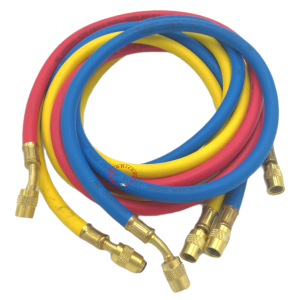 FLEXIBLE PIPE FOR REFRIGERANT GAS 1/4 SAE R22 R407 R12 R502 WITH PRESSURE WHIP YELLOW RED BLUE
