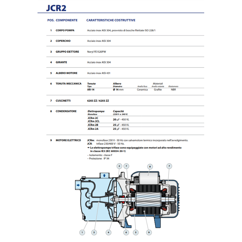 Pompe Électrique Pedrollo Jswm 2AX HP 1,5 220v Eau Auto-Amorçante