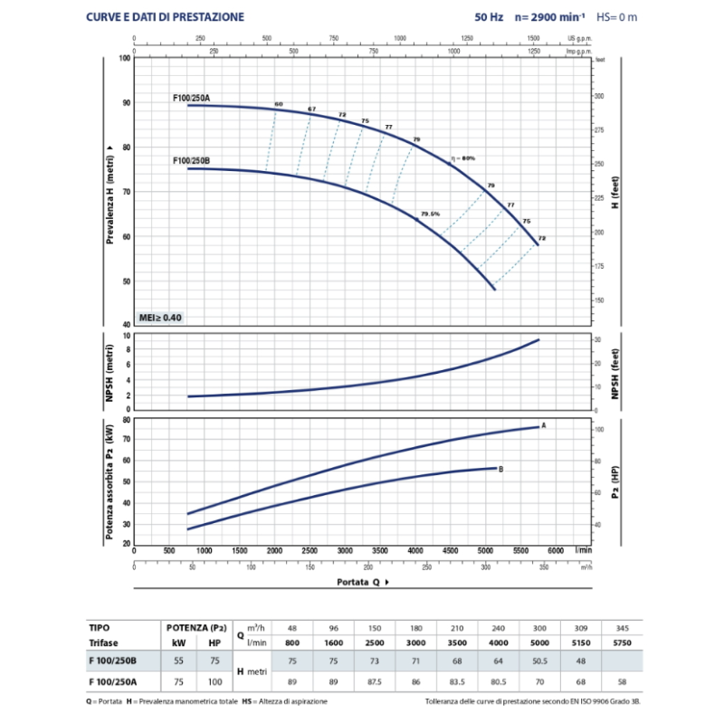 PEDROLLO F 100/250B ELETTROPOMPA POMPA MONOBLOCCO PER ACQUA TRIFASE 55 KW 75 HP