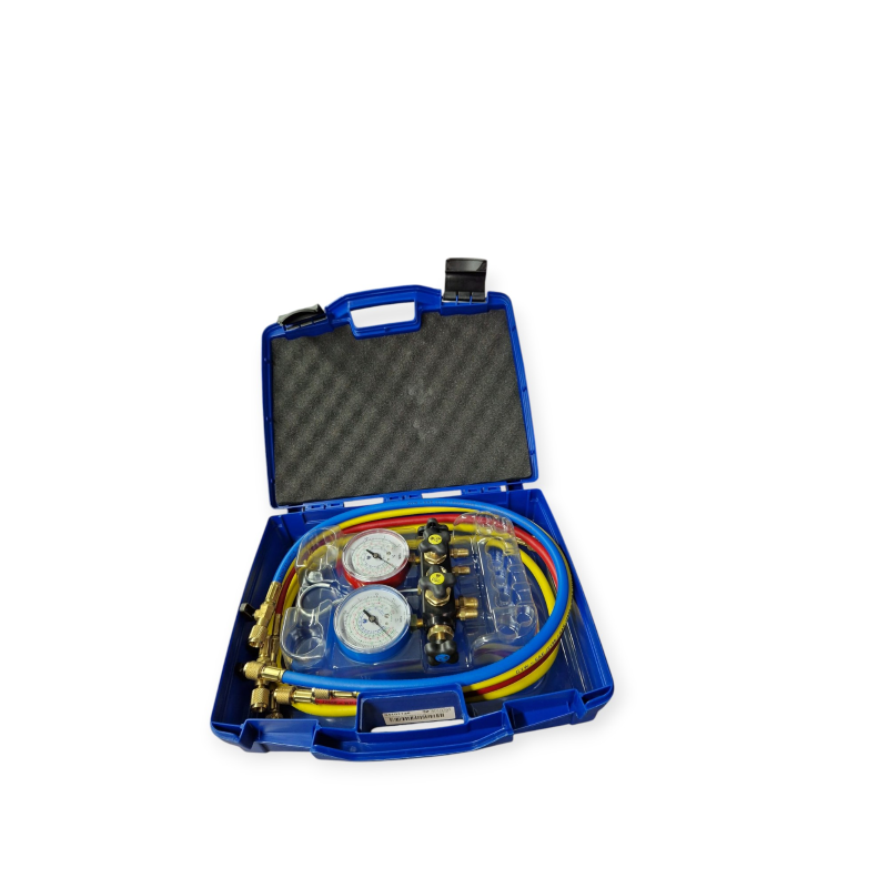 WIGAM KGM4VR22 KIT MANOMETRICO 4 VIE Ø80 PER FRIGORISTA CON TUBI FLESSIBILI E VALIGETTA