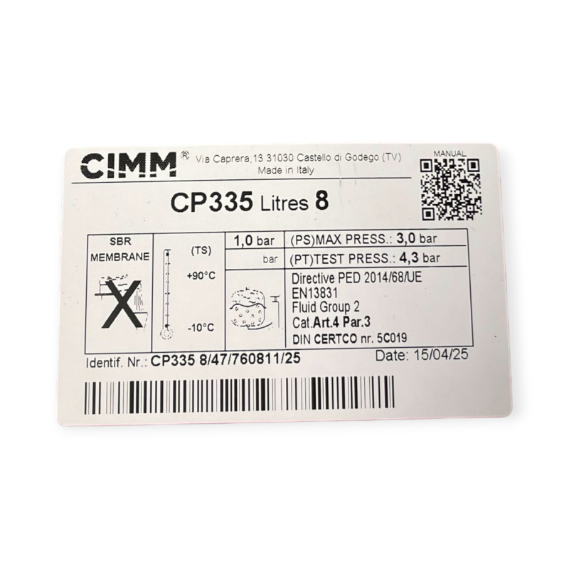 VASE D'EXPANSION LT 8 CONNEXION 3/8 M CHAUDIERE COMPATIBLE IMMERGAS 14804