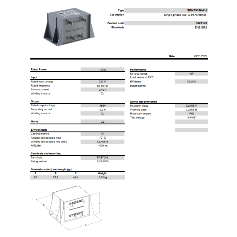 METH 3021128 AUTOTRANSFORMATOR 6 VARIANTEN 230V - 92V FÜR FAN COIL-EINHEITEN