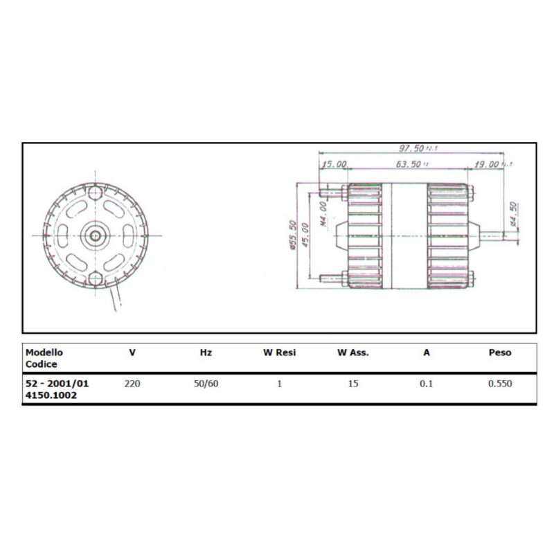 EUROMOTORS 52-2001/O1 52-2001/01 MOTORE VENTILATORE 220V 50/60HZ