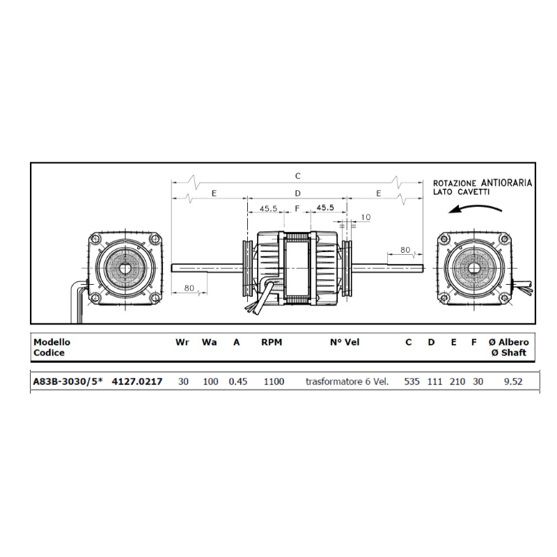 EUROMOTORS MOTORE BIALBERO PER FAN-COIL A83B-3030/5 VENTILCONVETTORE VENTILATORE