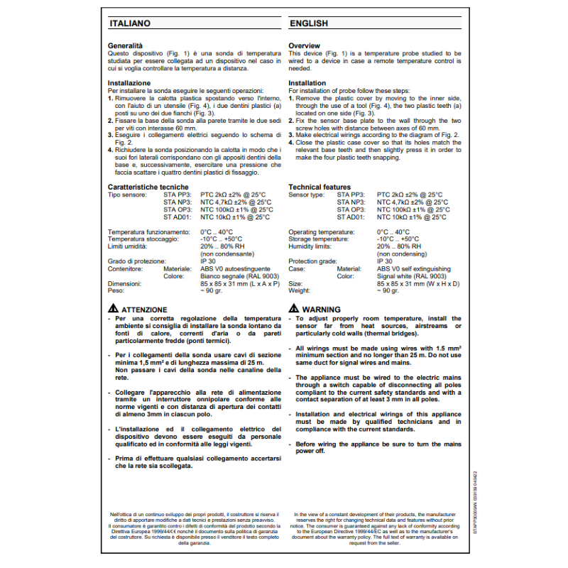SEITRON SONDA AMBIENTE REMOTA PER FREETIME PLUS / RKP01M