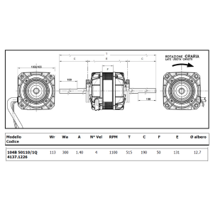EUROMOTORS MOTORE BIALBERO 104B-50110/1Q EX 104B-50100/1Q FAN COIL VENTILCONVETTORE