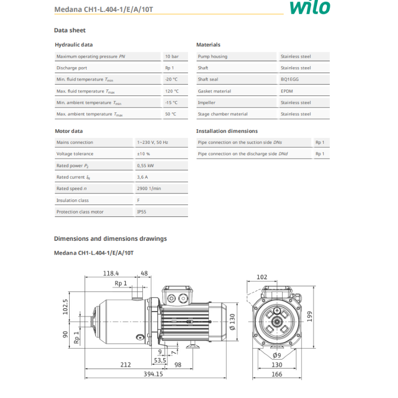 Pompa centrifuga Wilo Medana CH1-L 404-1/E/A/10T trifase 4231478 Elettropompa