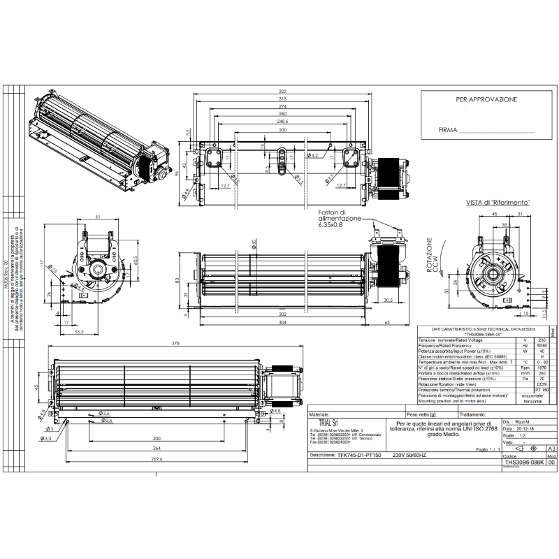 TRIAL VENTILATORE THS30B6-086K PER STUFA A PELLET