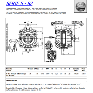 MOTORE PENTAVALENTE VENTOLA FRIGORIFERO 5-82-4025/5 25/115W 220-240V 4125.0304