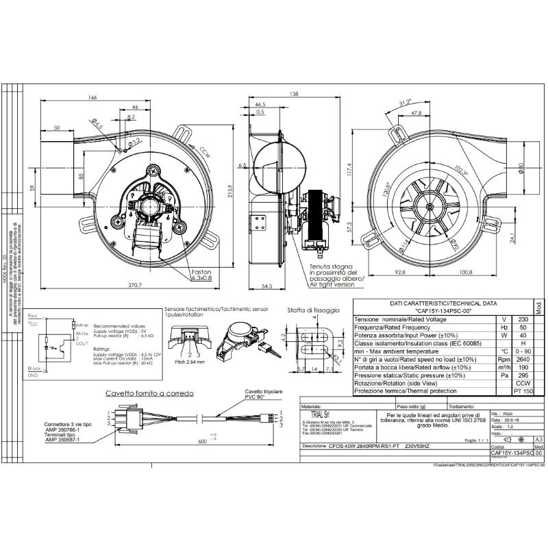 TRIAL CAF15Y-134PSC VENTILATORE ESTRATTORE FUMI 230V 40W 2640 RPM PER STUFE A PELLET E LEGNA  