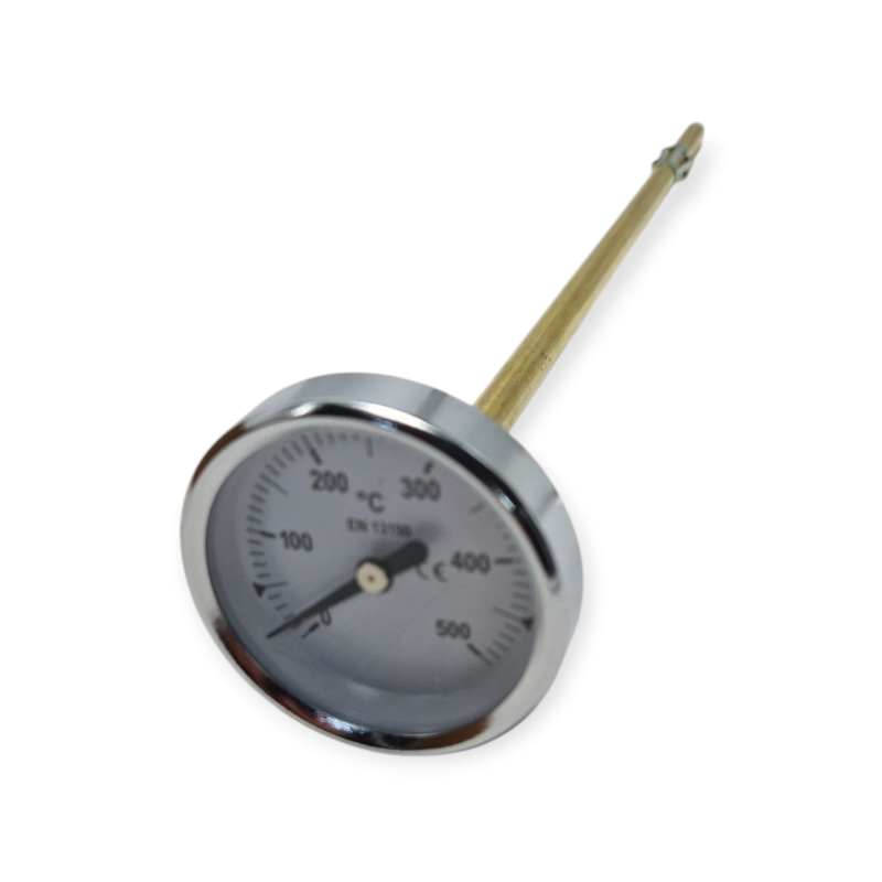 TERMOMETRO BIMETALLICO Ø 60 0+500°C ASTA 350 MM PER FORNO A LEGNA CALDAIA CANNA FUMARIA  