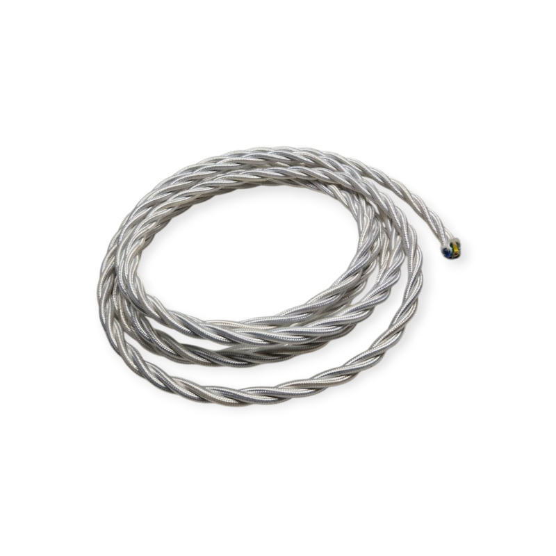 FABRIC BRAIDED ELECTRIC CABLE SILK EFFECT 3X2.5 MM² WHITE SILVER FOR LIGHTING SYSTEMS
