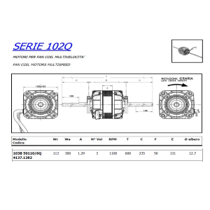EUROMOTORS 103B 50110/6Q MOTORE VENTILATORE FAN COIL 3 VELOCITÀ 1100 RPM ALBERO Ø12,7 MM PER VENTILCONVETTORE  