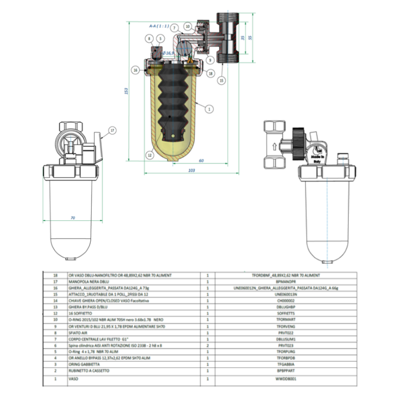 Dosatore Polifosfati EUROACQUE SLIM0001 1/2" FF con Bypass Protezione Caldaie e Impianti