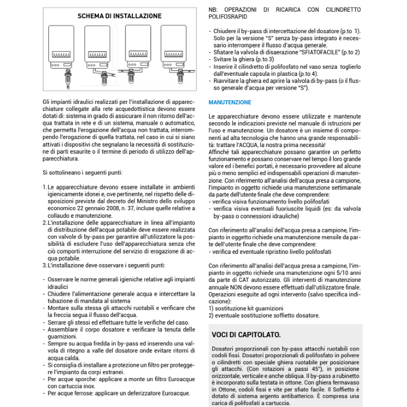 Dosatore Polifosfati EUROACQUE SLIM0001 1/2" FF con Bypass Protezione Caldaie e Impianti