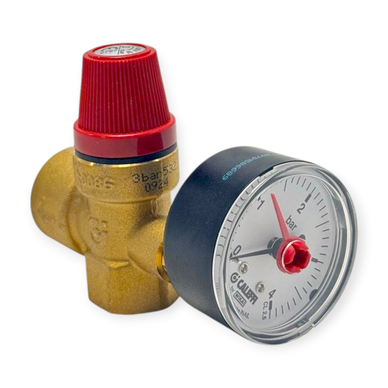 CALEFFI 532143 SICHERHEITSVENTIL 3 BAR 1/2" IG X 3/4" IG MIT MANOMETER FÜR HEIZUNG
