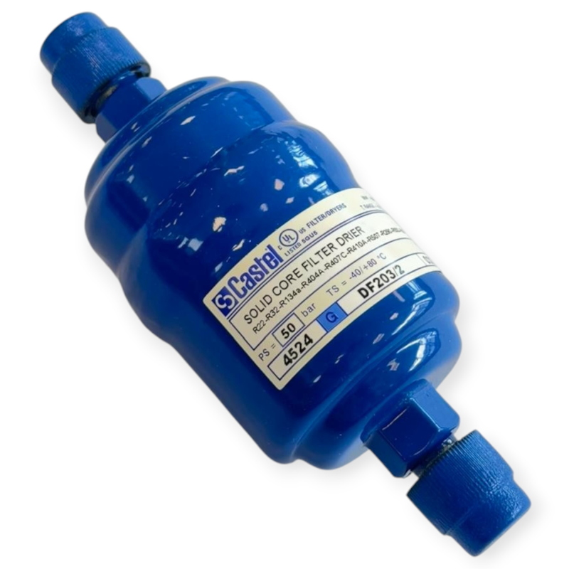 CASTEL DF203/2 FILTRO DEIDRATATORE ANTIACIDO SOLID CORE 1/4" SAE FLARE PER REFRIGERAZIONE