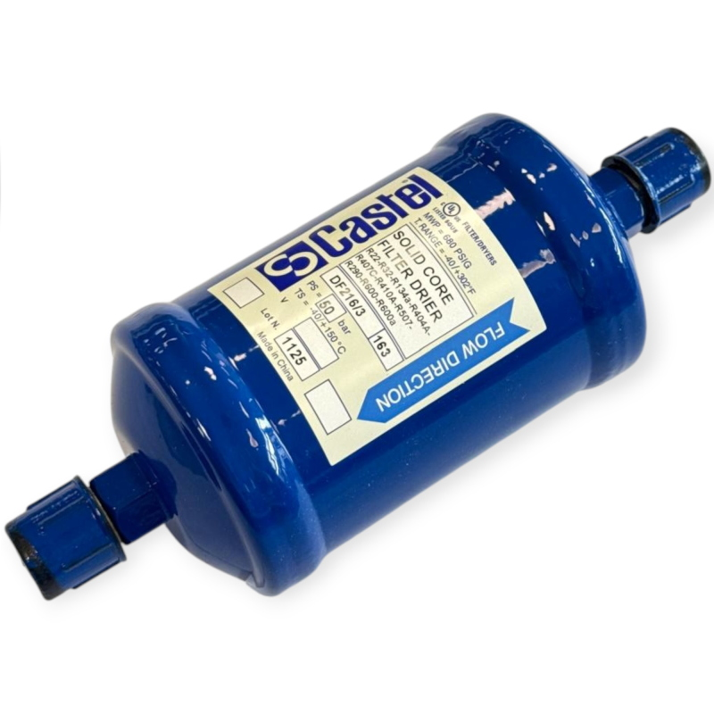 CASTEL DF216/3 FILTRE DÉSHYDRATEUR ANTI-ACIDE SOLID CORE 3/8" SAE FLARE POUR RÉFRIGÉRATION