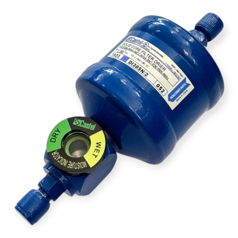 CASTEL DI305N/2 FILTRE DÉSHYDRATEUR AVEC INDICATEUR D’HUMIDITÉ 1/4" SAE FLARE 50 BAR POUR RÉFRIGÉRATION