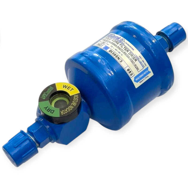 CASTEL DI305N/3 FILTRE DÉSHYDRATEUR AVEC INDICATEUR D’HUMIDITÉ 3/8" SAE FLARE 50 BAR POUR RÉFRIGÉRATION