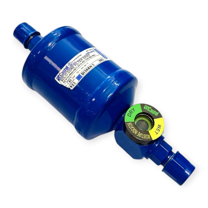 CASTEL DI308N/3 FILTRE DÉSHYDRATEUR AVEC INDICATEUR D’HUMIDITÉ 3/8" SAE FLARE 50 BAR POUR RÉFRIGÉRATION