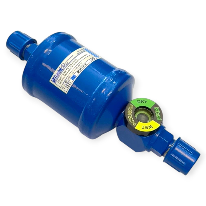 CASTEL DI308N/4 FILTRE DÉSHYDRATEUR AVEC INDICATEUR D’HUMIDITÉ 1/2" SAE FLARE 50 BAR POUR RÉFRIGÉRATION