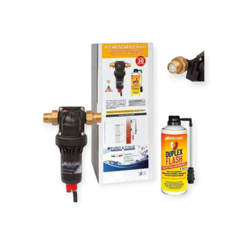 EUROACQUE KITDUPLHR KIT NO SCARICO MAXI 1" FLASH DEFANGATORE MAGNETICO HR RUOTABILE + CHIMICA PER CALDAIA