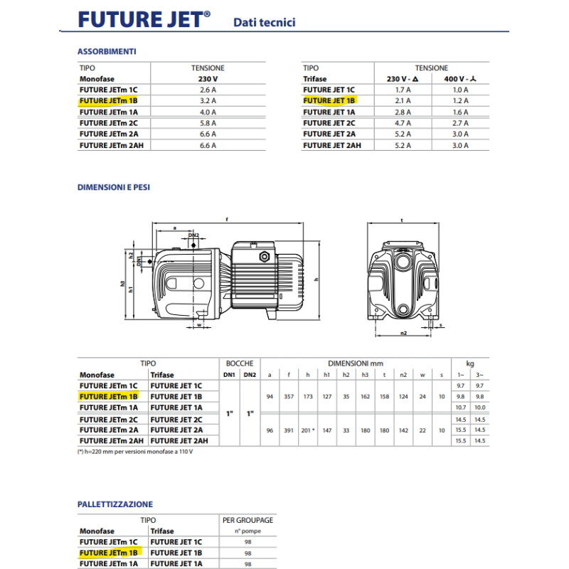 PEDROLLO 46FJ001BA1 FUTURE JETM 1B ELETTROPOMPA AUTOADESCANTE 0,65 HP PER AUTOCLAVE E IRRIGAZIONE