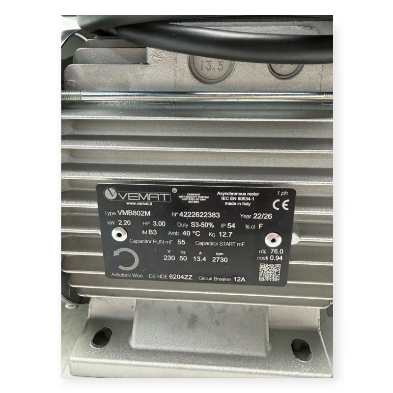 VEMAT VMB802M MOTORE ELETTRICO MONOFASE 2,20KW 3HP 230V 2730RPM IP54 IM B3