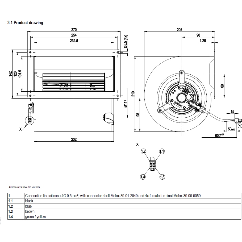 EBMPAPST D2E146-AP50-C5 VENTILATEUR CENTRIFUGE À DOUBLE ASPIRATION 230V 340W POUR POÊLE À GRANULÉS