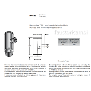 ROCCHEGGIANI DP ACCIAIO INOX Ø 80/130 RACCORDO A TEE 90° RIDOTTO Ø 80 MM DP62080