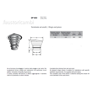 ROCCHEGGIANI DP ACCIAIO INOX Ø 80/130 TERMINALE AD ANELLI DP65080