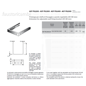 ROCCHEGGIANI DP ACCIAIO INOX Ø 80/130 PROLUNGA STAFFA CM 40 PS1400